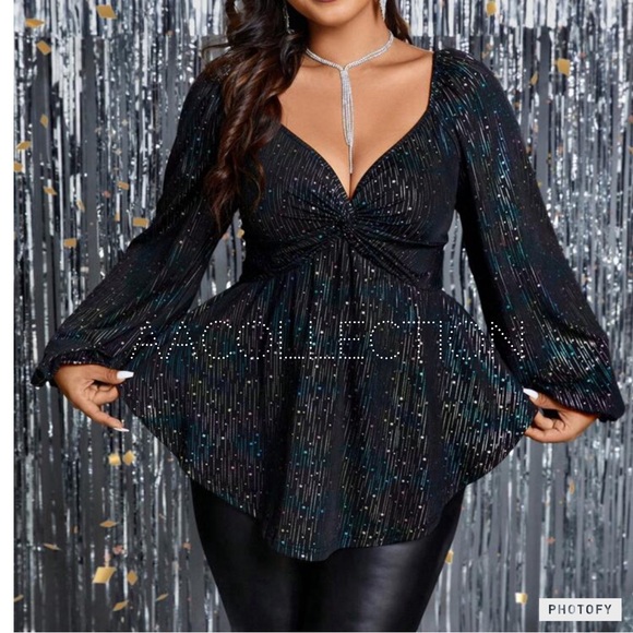 Luxe Plus Size Plunge Twist Neckline Top Blouse Shirt Black - Picture 3 of 4